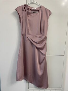 Dusty Rose Satin Midi Dress | Elegant Tie-Neck Sleeveless Dress | Feminine Occas